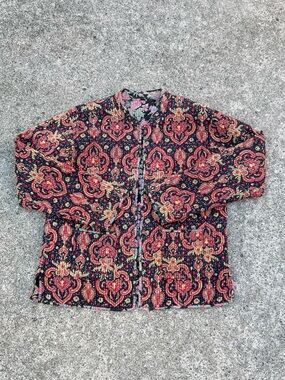 Floral Quilted Button-Front Reversible Quilted Jacket in Spring-Fall patterns